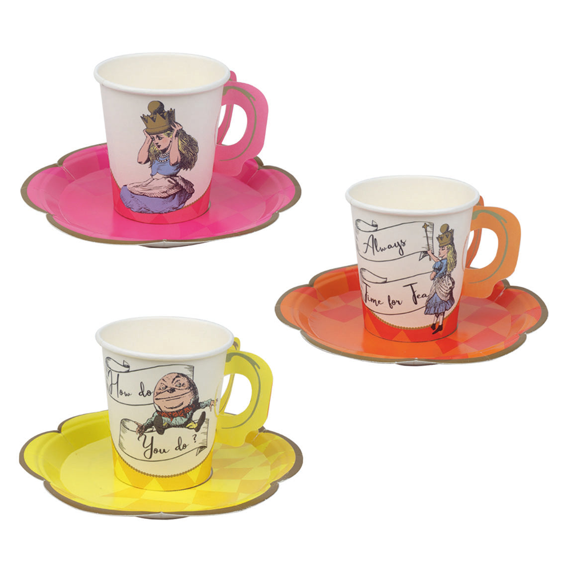 Alice in Wonderland Bright Tea Cup Set - 12 Pack | Summer Decor |