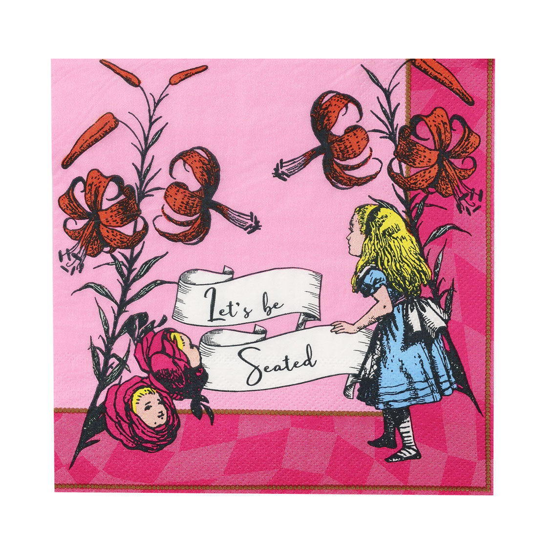 Alice in Wonderland Bright Pink Paper Napkins - 20 Pack | Party Napkins |