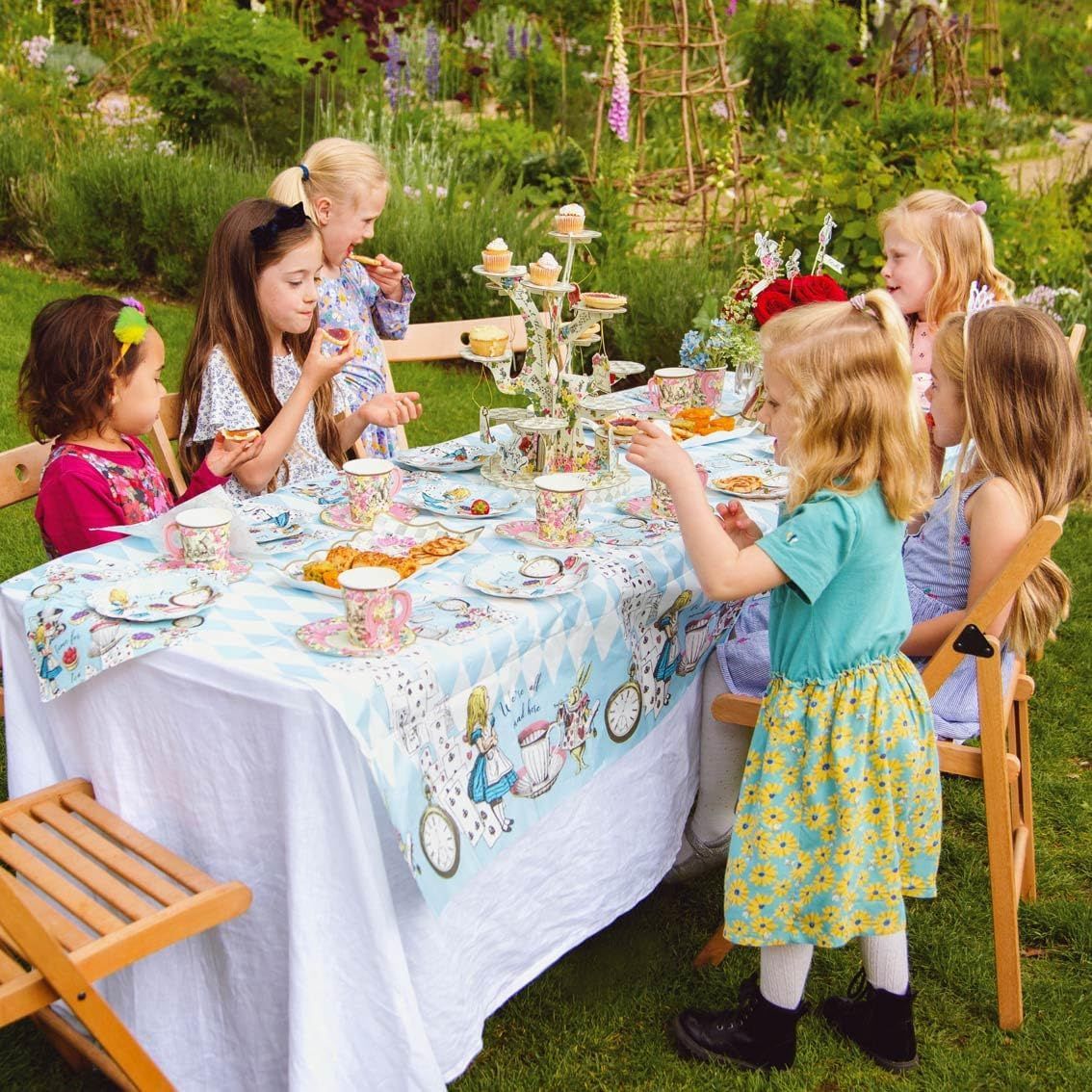 Alice Blue Round Paper Plates - 24 Pack | Tea Party Decor |