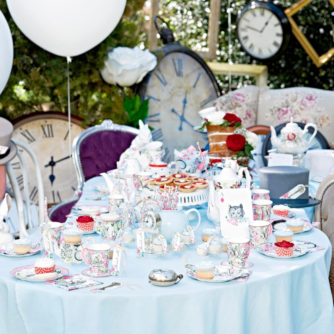 Alice Blue Round Paper Plates - 24 Pack | Tea Party Decor |